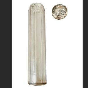 Antique 9 Paneled Glass Toothbrush Holder/Jar With Lion Motif Sterling Silver To